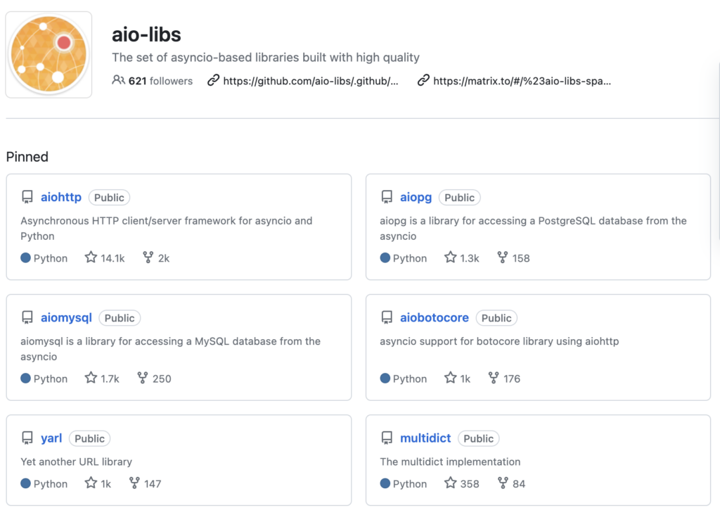 Screenshot of aio-libs Project
